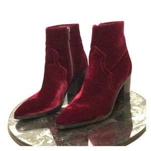 Frye wine-colored velvet ankle boots